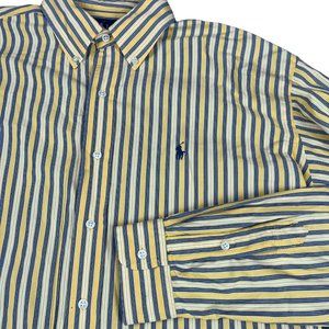 Ralph Lauren‎ Button Up Long Sleeve Blake Shirt Yellow Navy Cotton Men's Size L